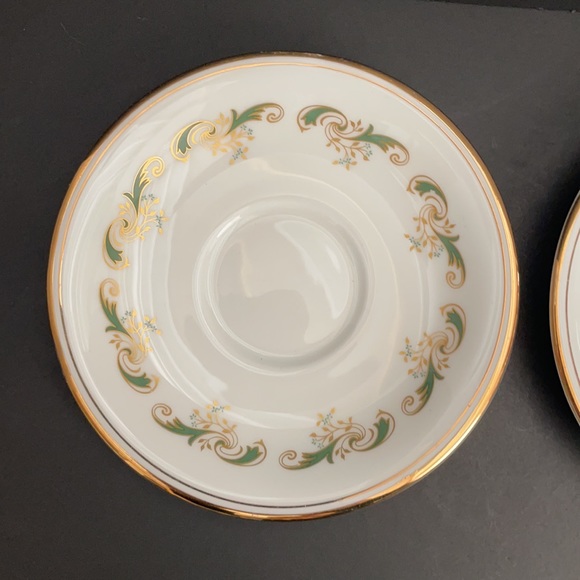 Two Harleigh Bone China Saucers England Vintage Gold Green Design - Picture 2 of 7